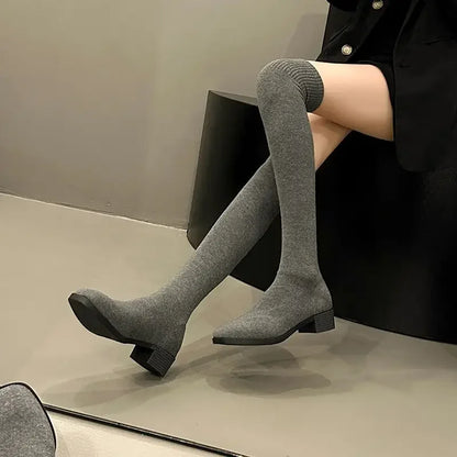 Bottes Hautes Femme Tricotées 👢 Élastiques &Élégantes