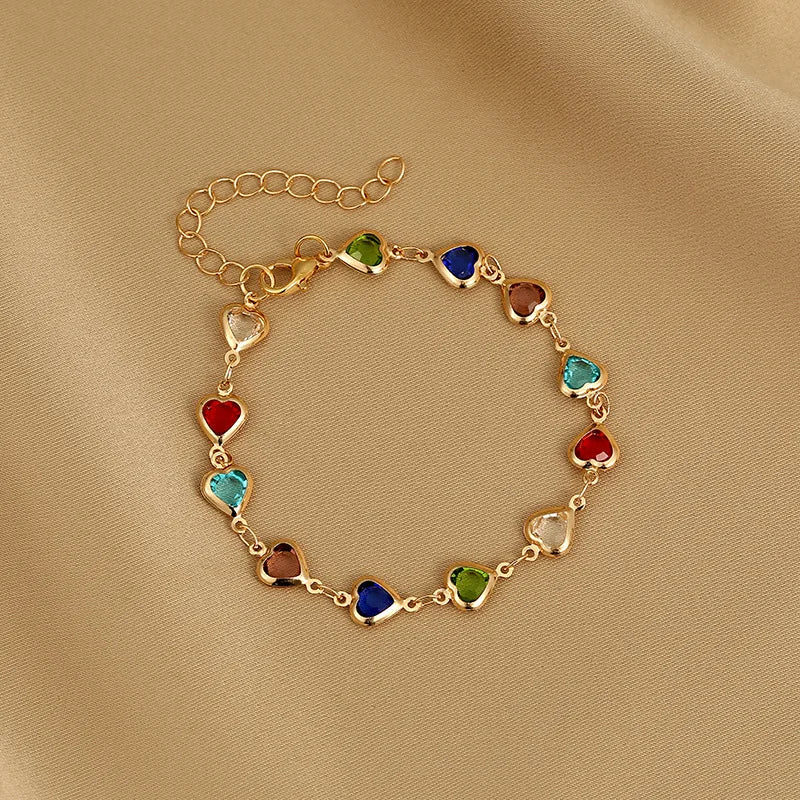 Bracelet Cœur  – Cristal Zircon-Plaqué Or Élégant