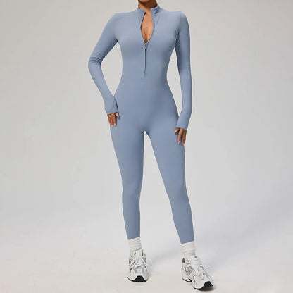 Combinaison Yoga Femme – One Piece Fitness Zip Manches Longues