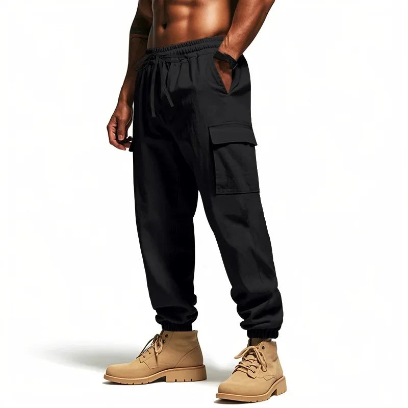 Pantalon Cargo Homme Coton – Décontracté Outdoor, Taille Cordon