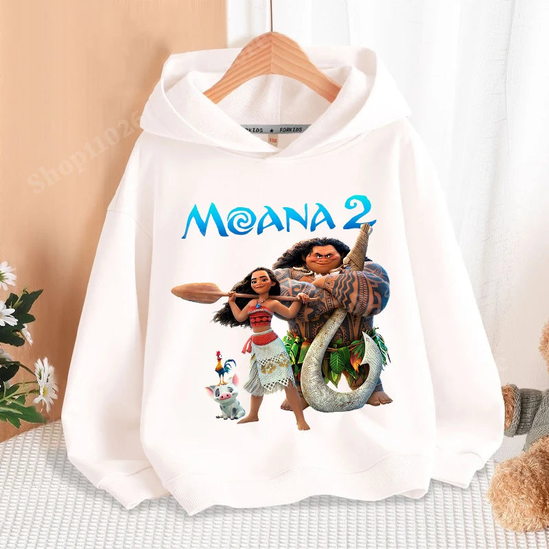 Disney Moana 2 Hoodies Enfants Nouveau Anime Mince Coton Sweat-shirt Garçons Filles Automne Hiver Chaud Pull Enfants Manches Longues