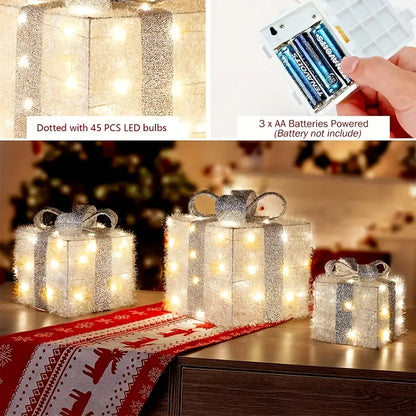 Boîtes lumineuses de Noël 🎁 – Lot de 3 décorations festives