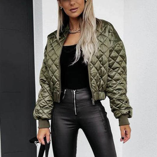 Veste courte femme automne – Bomber zippé à carreaux chaud & stylé