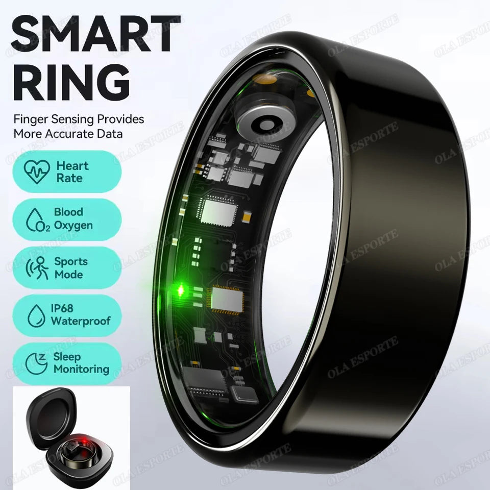 Bague Connectée R09 – Suivi Activité, Fréquence Cardiaque & Boîtier de Charge