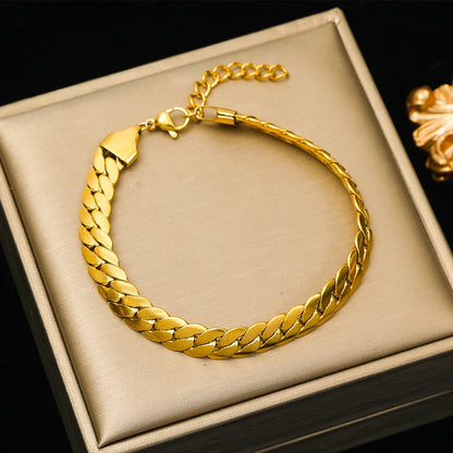 Set Collier & Bracelet Dorés Femme – Chaîne Plate Acier Inoxydable
