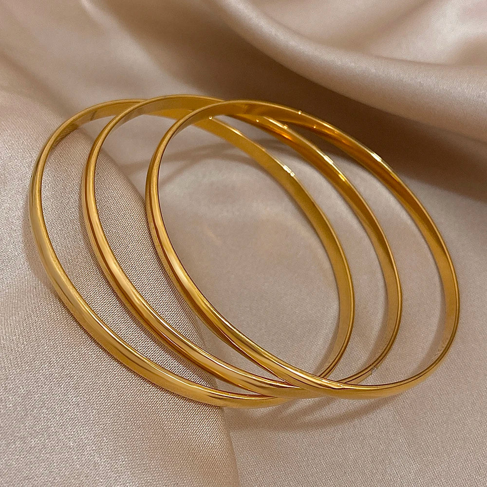 Lot 3 Bracelets Joncs Dorés 18K – Minimalistes Waterproof