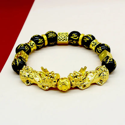 Bracelets en obsidienne noire Feng Shui pour hommes et femmes, perles en pierre d'obsidienne, bracelet Pixiu Rick, bijoux porte-bonheur, 2 pièces