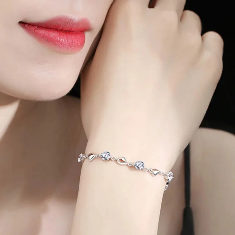 Bracelet Cœur Femme Argent 925 Style – Zircon Élégant