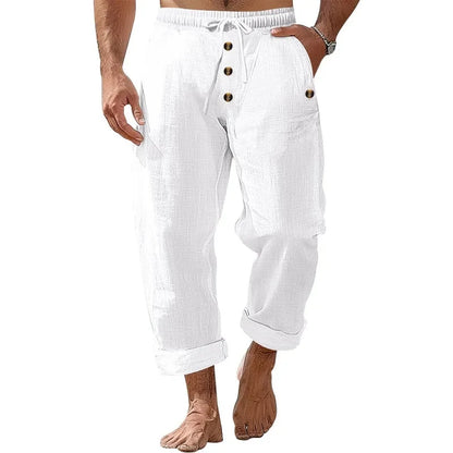 Pantalon Homme Coton Lin – Décontracté Style Américain Plage