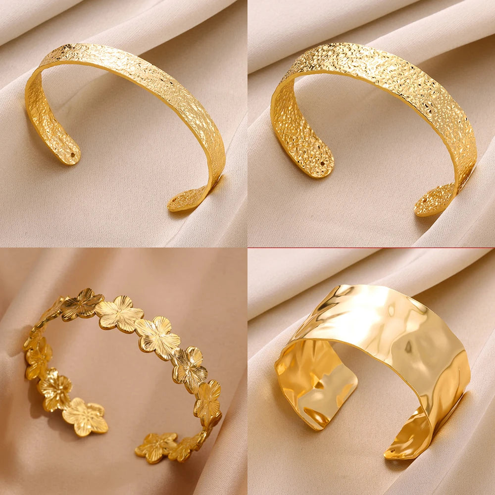 Bracelet Manchette Large Femme Doré – Acier Inoxydable