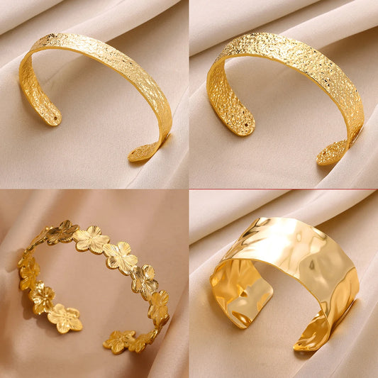 Bracelet Manchette Large Femme Doré – Acier Inoxydable