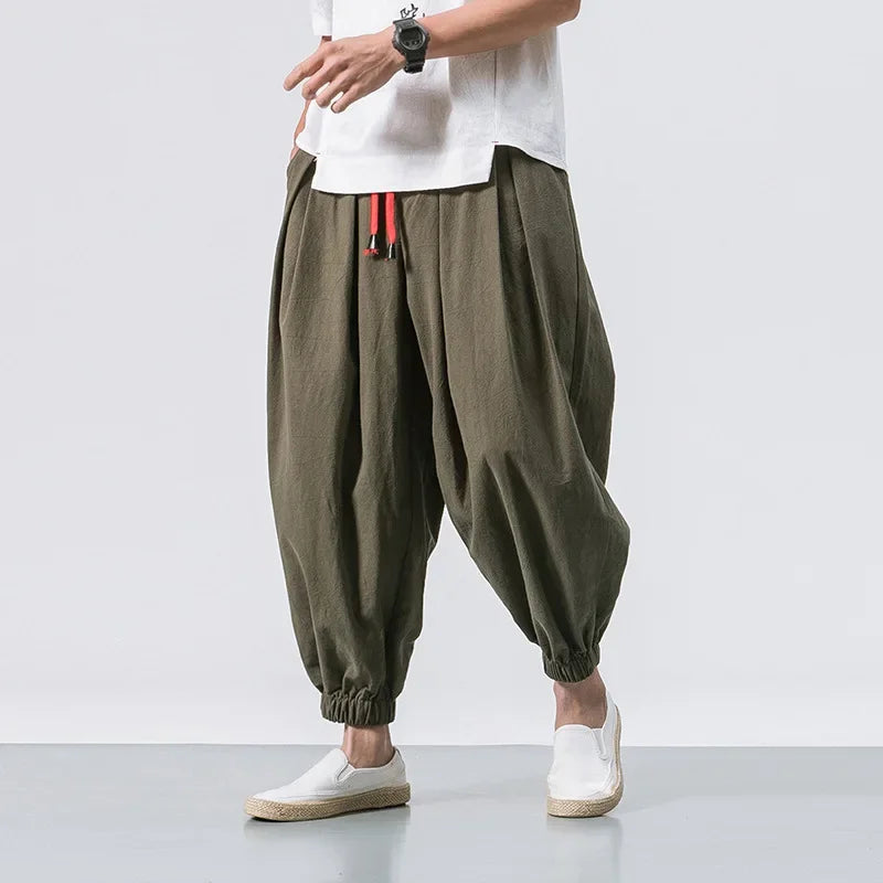 Pantalon ample homme été 👖 – coton & lin style Harajuku