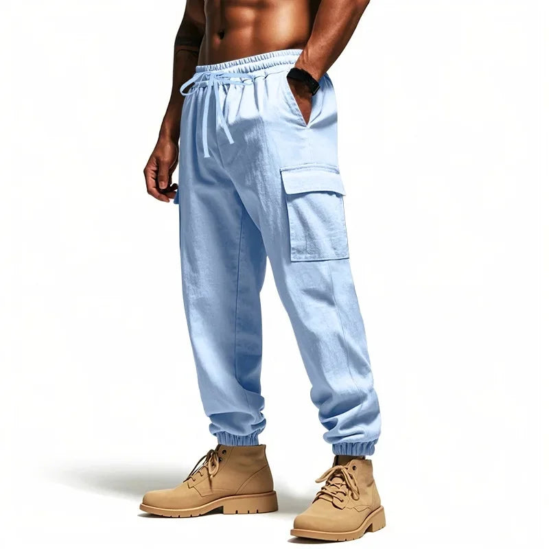 Pantalon Cargo Homme Coton – Décontracté Outdoor, Taille Cordon