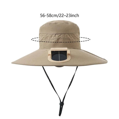 Chapeau Ventilateur Solaire Rechargeable – Large Bord, Camping & Été