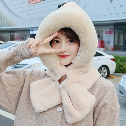 Bonnet Écharpe Hiver Femme – Chapeau Polaire Chaud 2-en-1