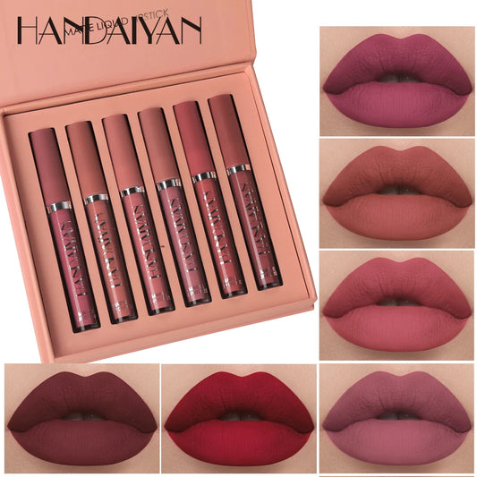 Coffret 6 Rouges à Lèvres HANDAIYAN – Longue Tenue & Anti-Transfert