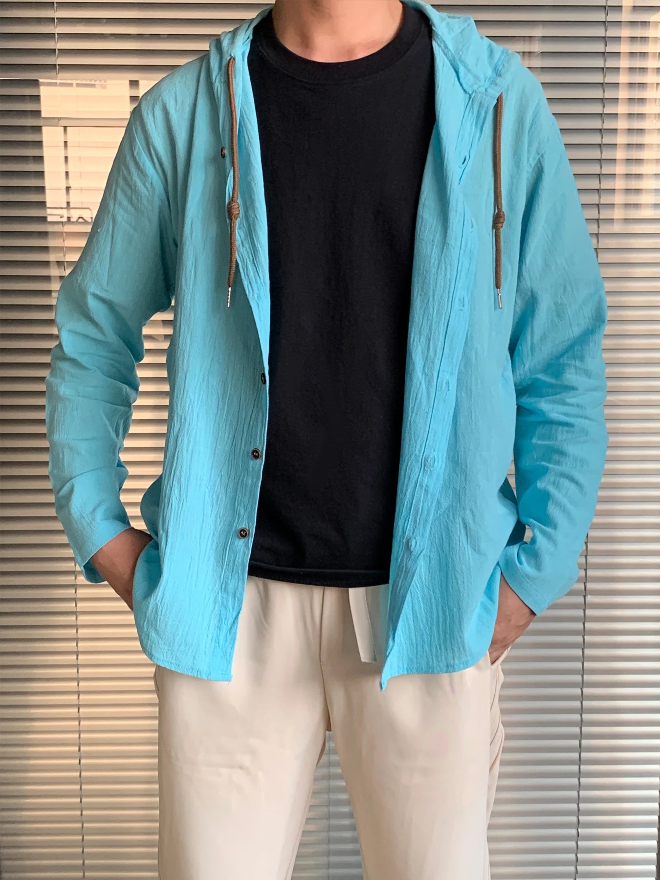 Chemise à Capuche Homme Lin Coton – Décontractée Printemps Été