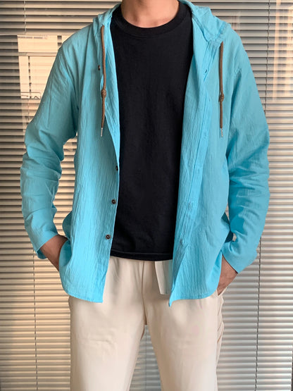 Chemise à Capuche Homme Lin Coton – Décontractée Printemps Été