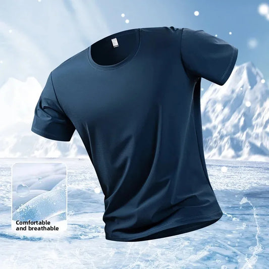 T-shirt Homme Ice Silk Été, Respirant Séchage Rapide Sport Casual