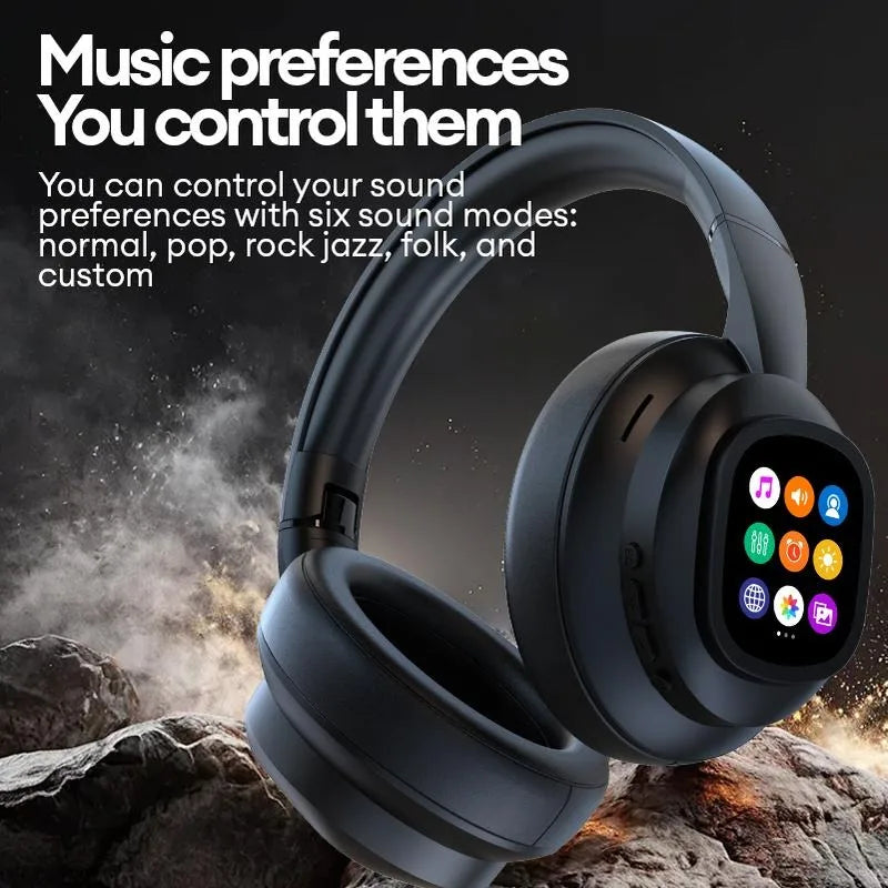 Casque Bluetooth ANC avec Écran LCD Tactile – Basses, Micro HD & Gaming