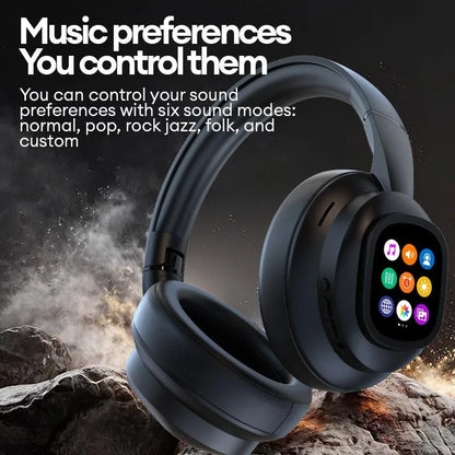 Casque Bluetooth ANC avec Écran LCD Tactile – Basses, Micro HD & Gaming