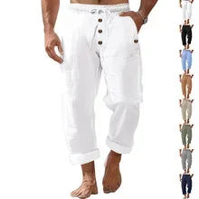 Pantalon Homme Coton Lin – Décontracté Style Américain Plage