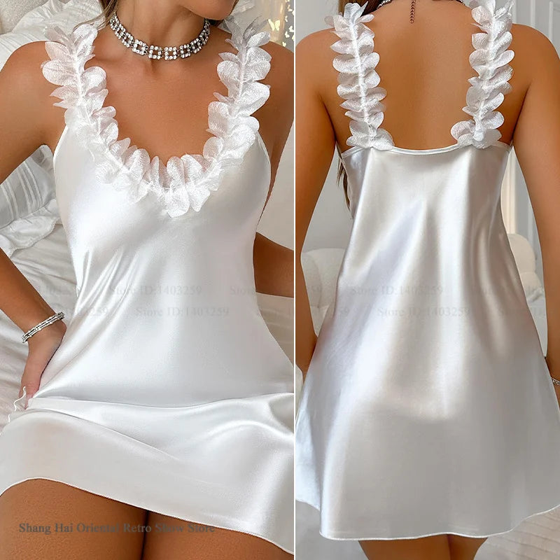 Nuisette satin femme – Lingerie sexy dentelle & bretelles ✨