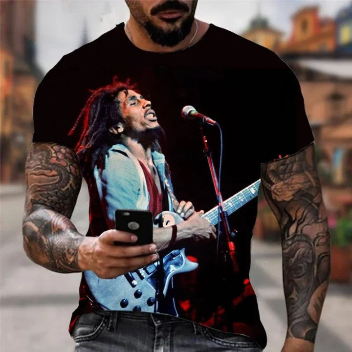 T-shirt à Manches Courtes et Col Rond pour Homme, Cool Rock, Bob, Marley, Imprimé, Rue, Hip-Hop, Personnalité