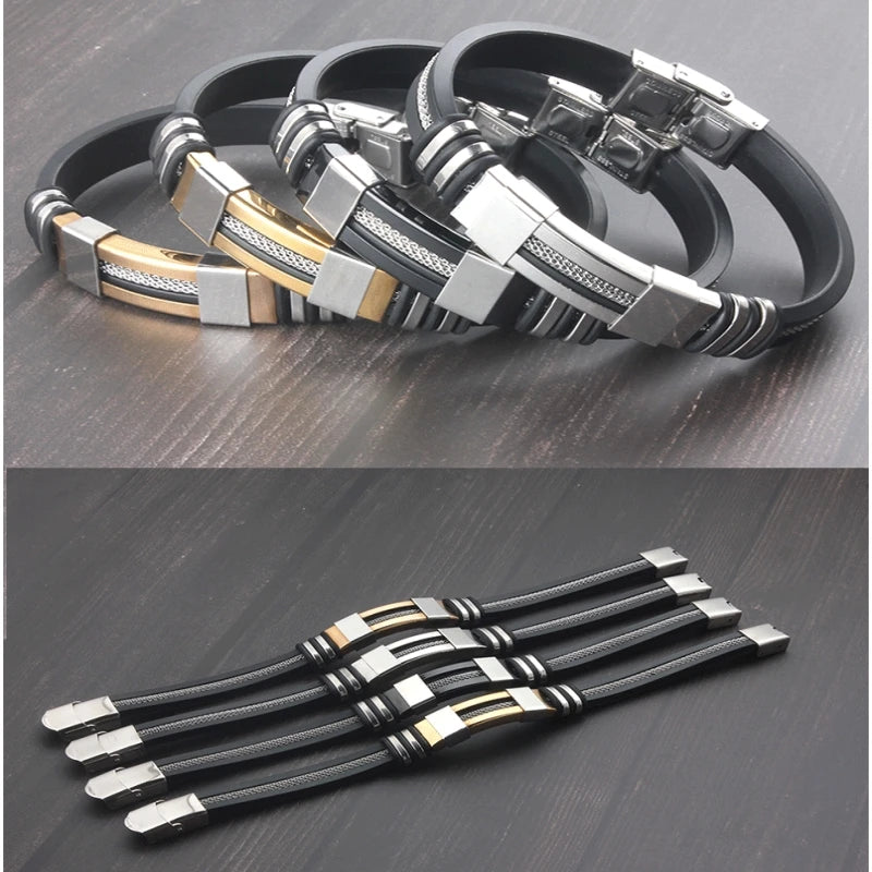 Bracelet Homme Acier & Silicone – Style Punk Moderne