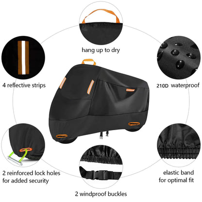 Housse Moto Imperméable 210D – Protection Pluie, Soleil & Poussière