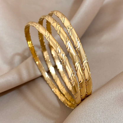Lot de 3 Bracelets Joncs Dorés Femme – Acier Inoxydable Torsadé