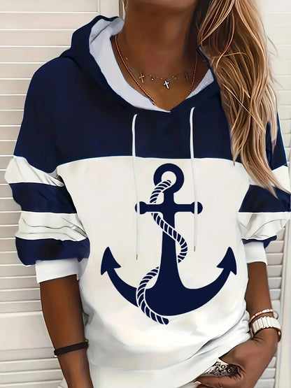 Sweat à Capuche Femme Motif Ancre – Style Casual & Confort