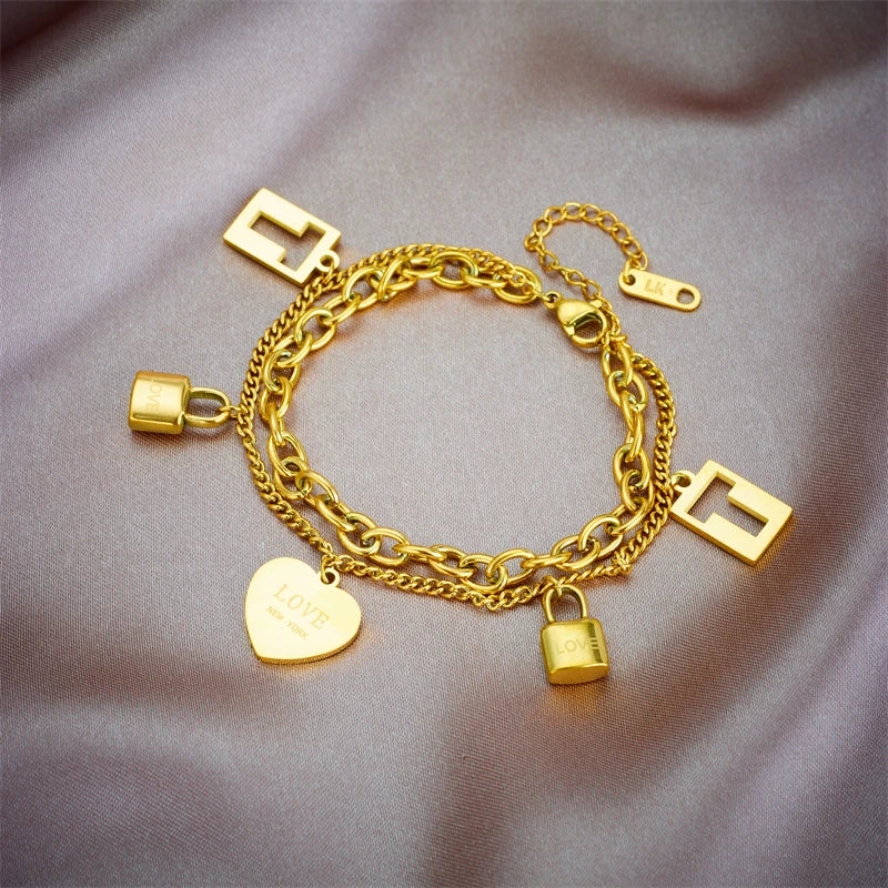 Bracelet Femme Croix & Cœur – Plaqué Or