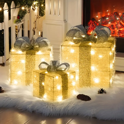 Boîtes lumineuses de Noël 🎁 – Lot de 3 décorations festives