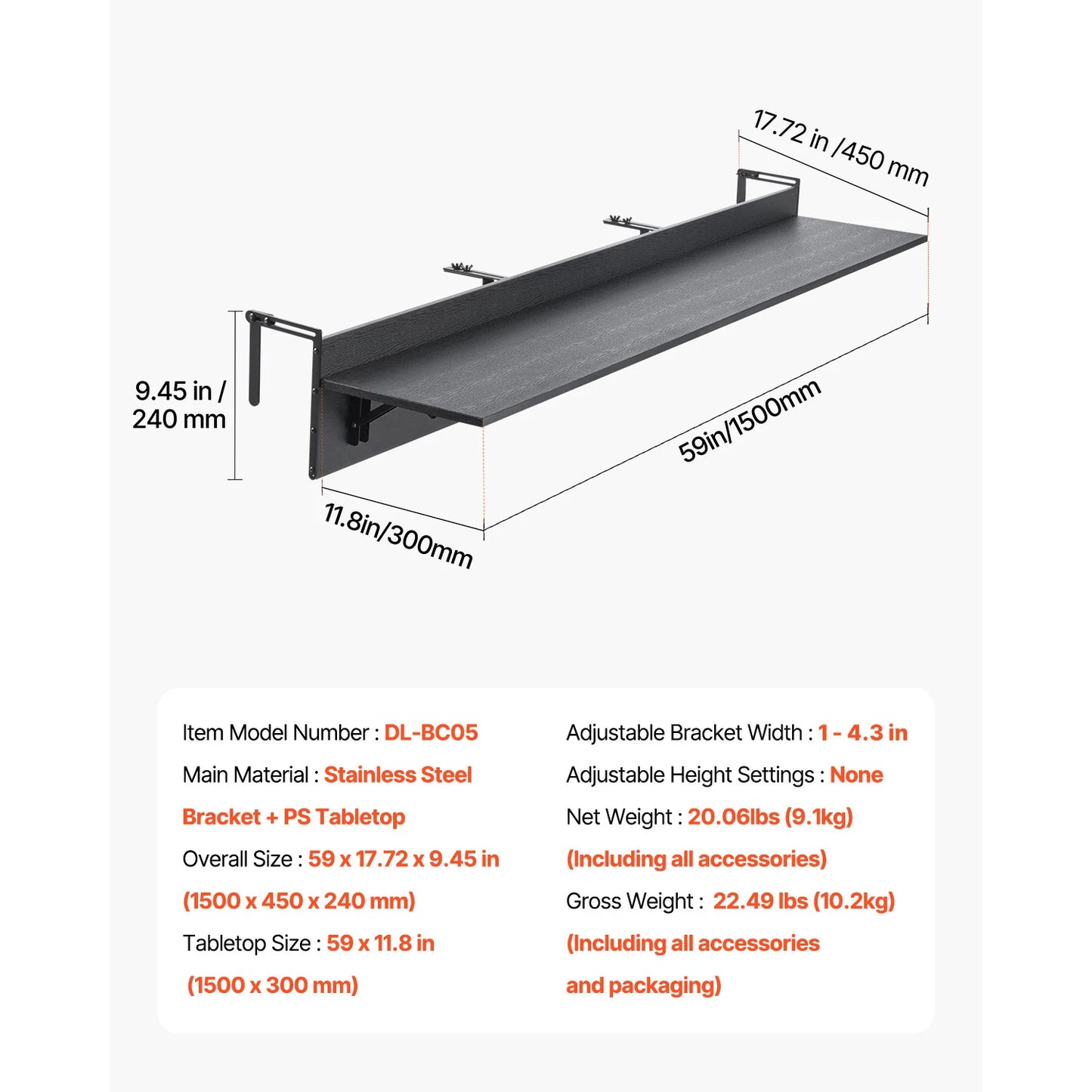Table balcon pliante suspendue – gain de place extérieur