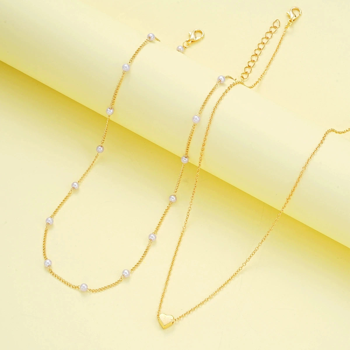 Set Collier & Bracelet Perles Cœur – Doré ou Argenté