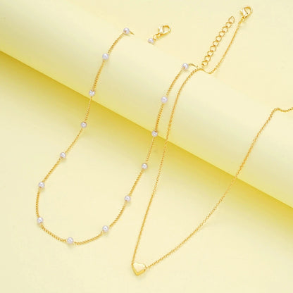 Set Collier & Bracelet Perles Cœur – Doré ou Argenté