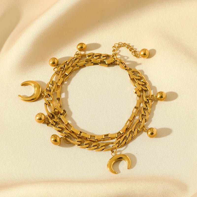 Bracelet Femme Étoiles & Lune – Plaqué Or