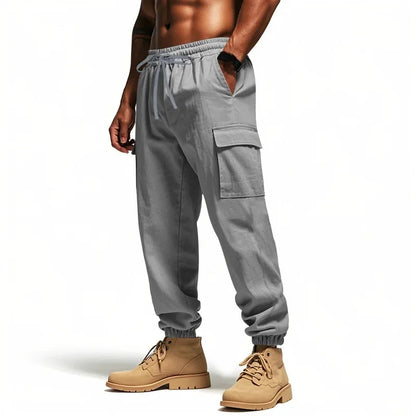 Pantalon Cargo Homme Coton – Décontracté Outdoor, Taille Cordon