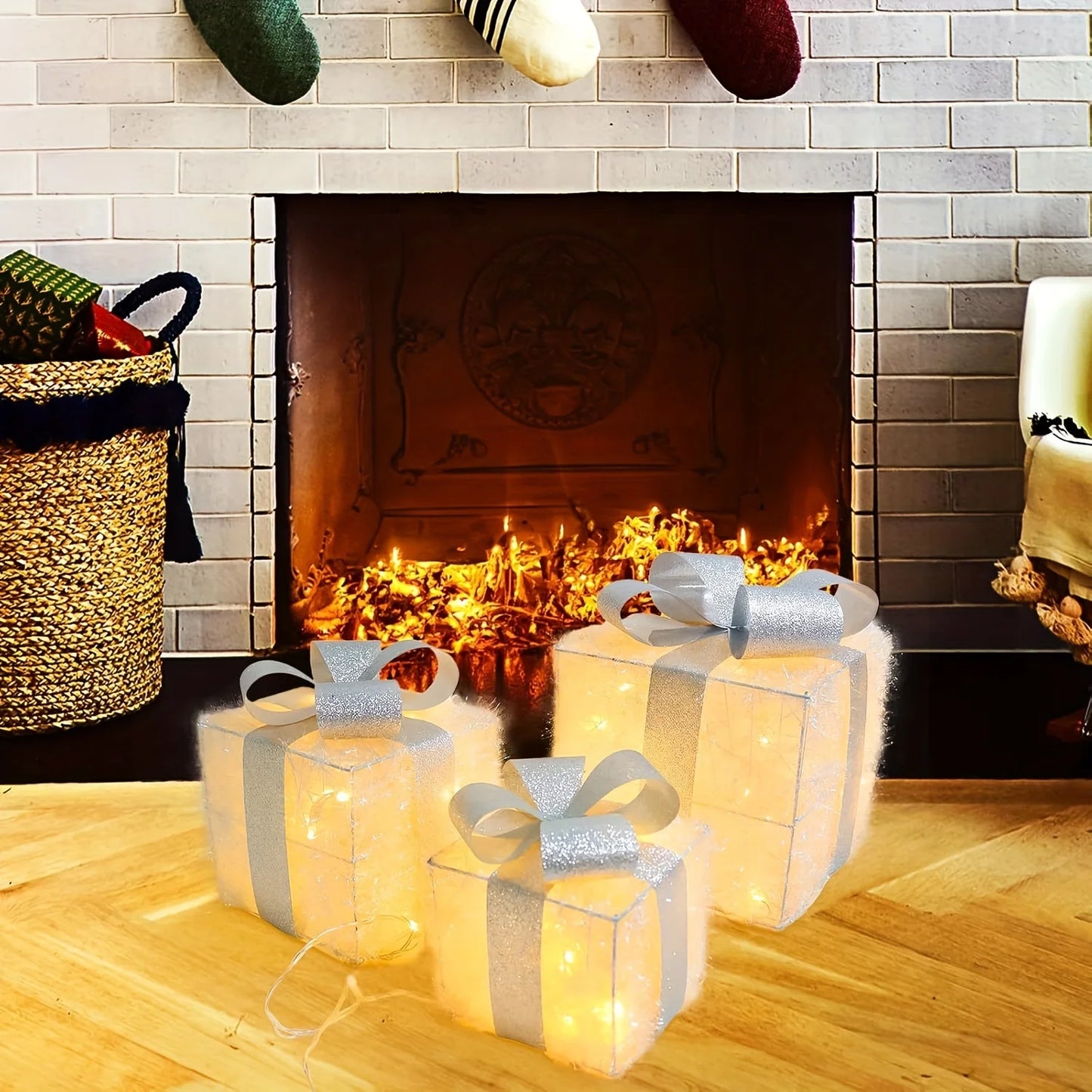 Boîtes lumineuses de Noël 🎁 – Lot de 3 décorations festives