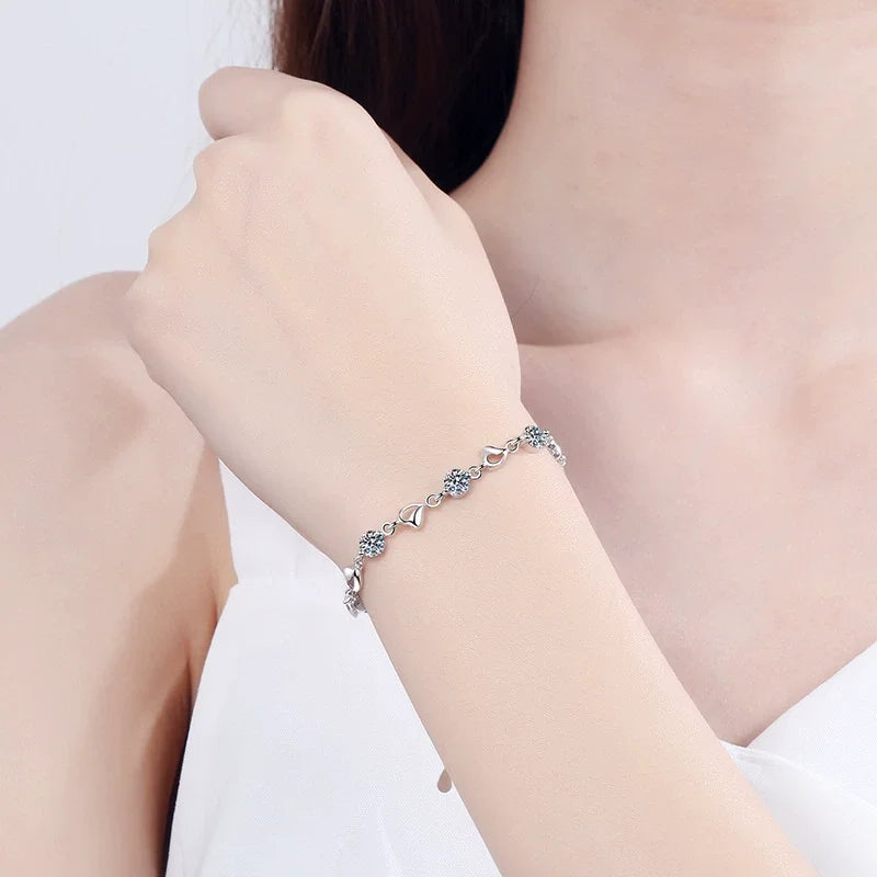 Bracelet Cœur Femme Argent 925 Style – Zircon Élégant