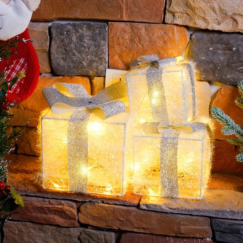 Boîtes lumineuses de Noël 🎁 – Lot de 3 décorations festives