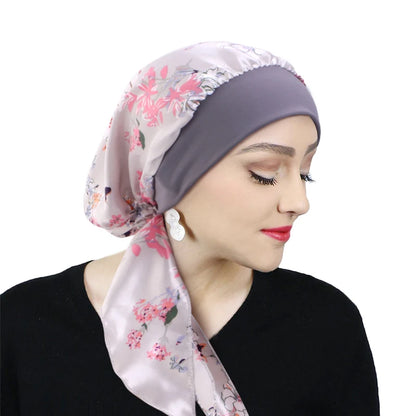 Foulard turban femme 🌸 – Pré-noué, élastique & imprimé chic