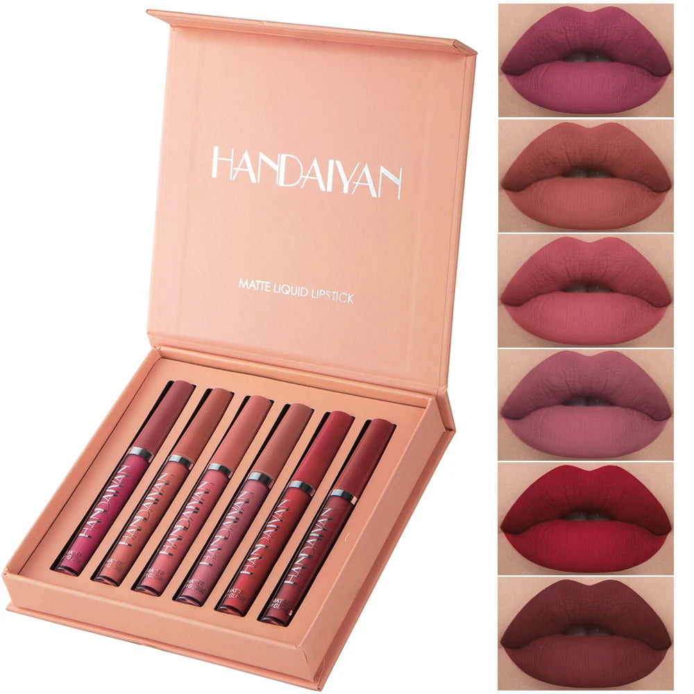 Coffret 6 Rouges à Lèvres HANDAIYAN – Longue Tenue & Anti-Transfert