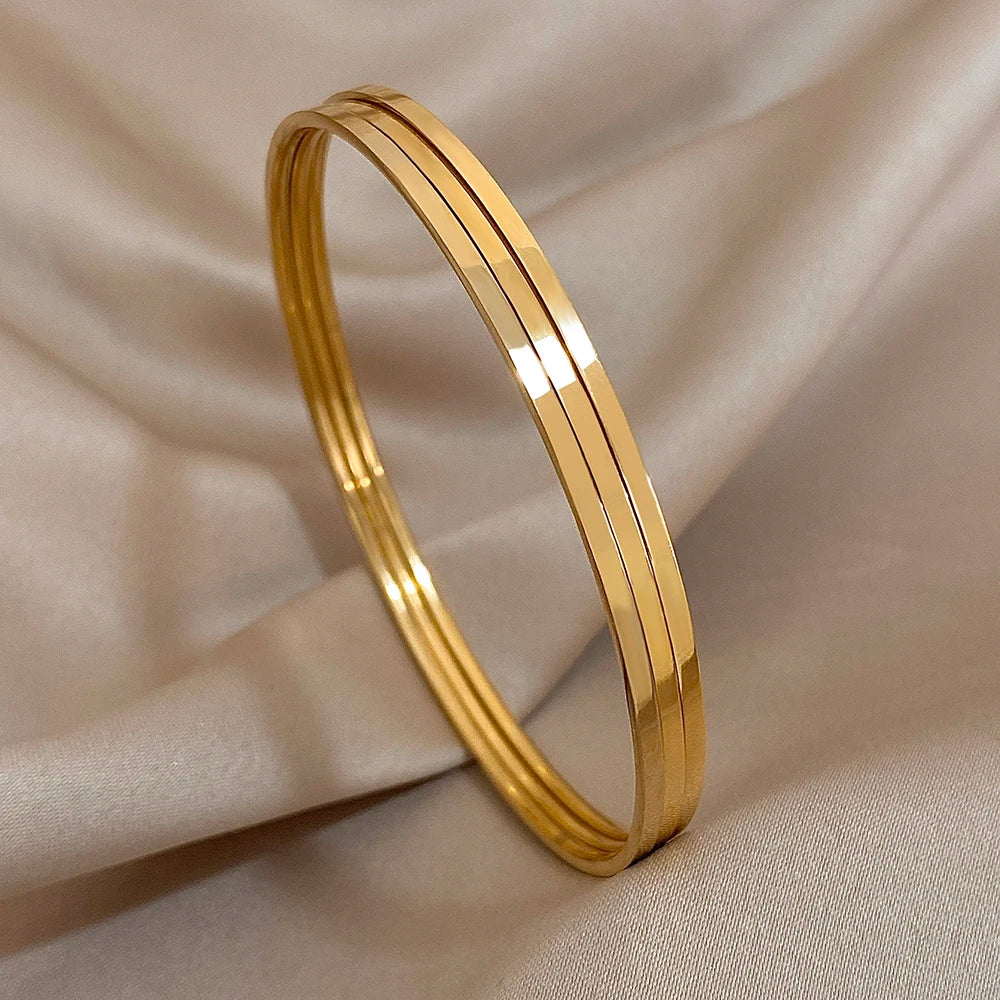 Lot 3 Bracelets Joncs Dorés 18K – Minimalistes Waterproof