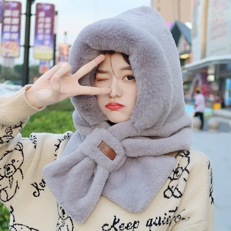 Bonnet Écharpe Hiver Femme – Chapeau Polaire Chaud 2-en-1