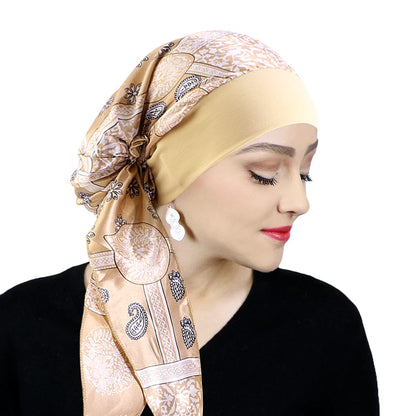 Foulard turban femme 🌸 – Pré-noué, élastique & imprimé chic