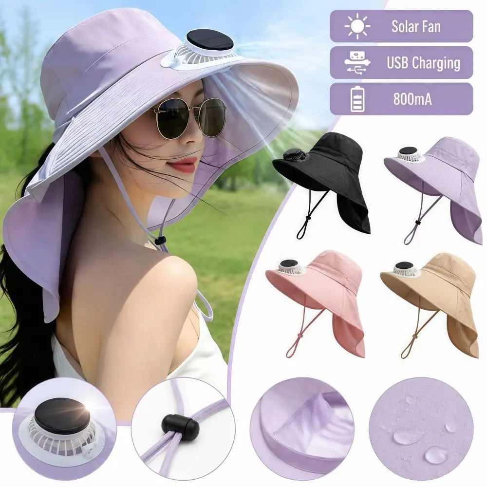 Chapeau Ventilateur Solaire  et Rechargeable USB – 800 mAh, Été & Activités Extérieures