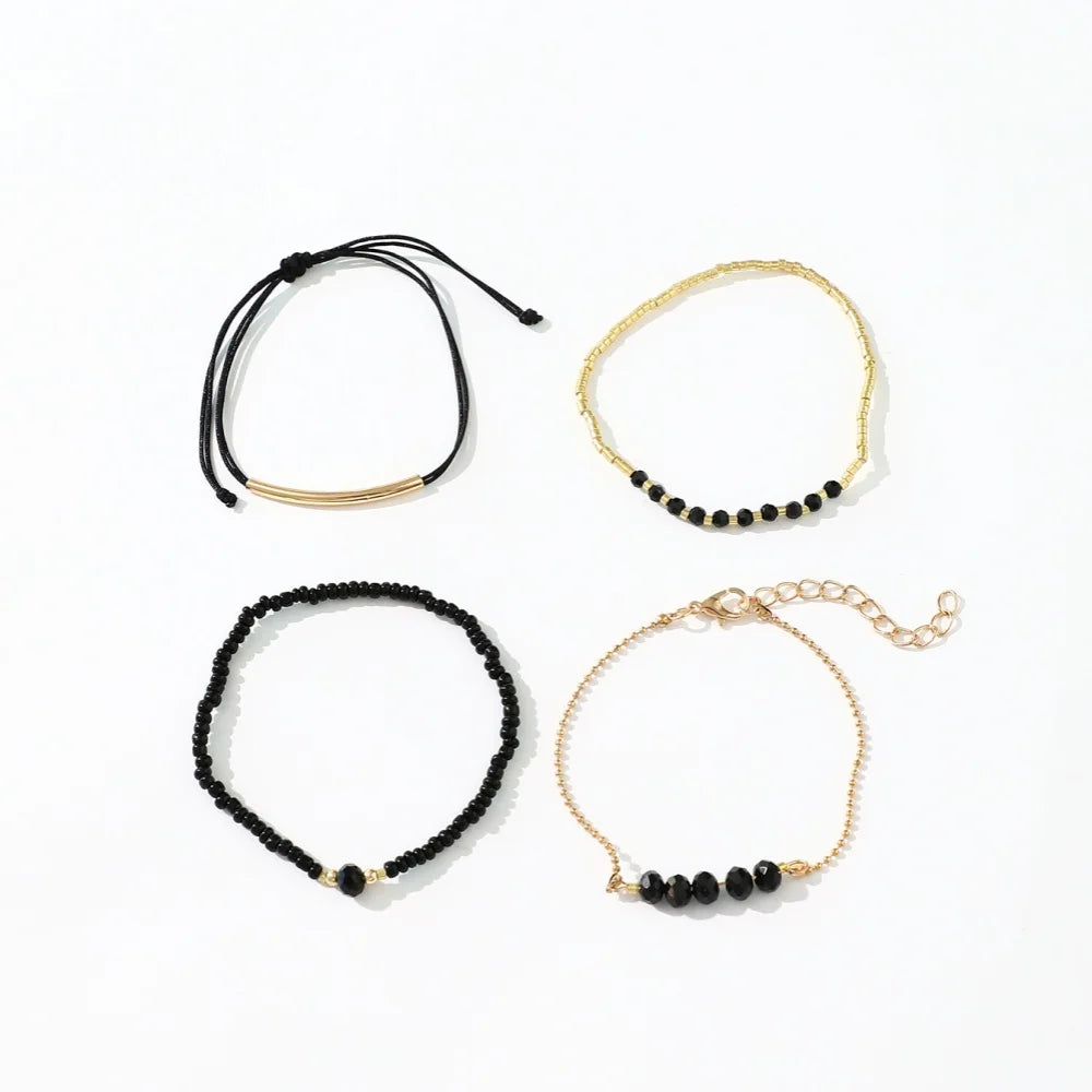 Bracelets Bohème Noirs 4pcs – Perles & Pierres Verre