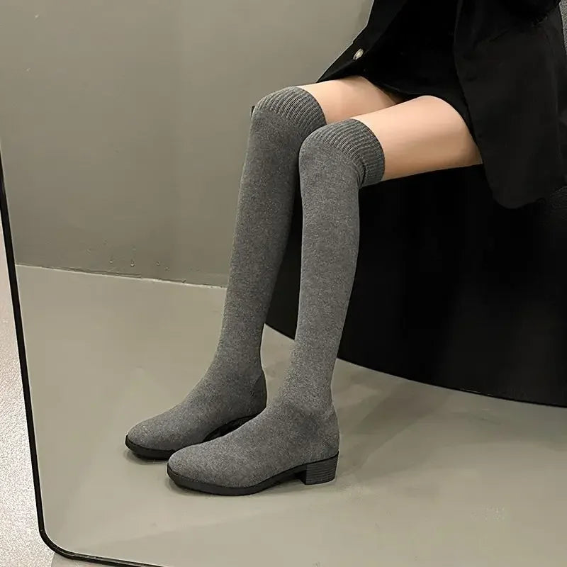 Bottes Hautes Femme Tricotées 👢 Élastiques &Élégantes